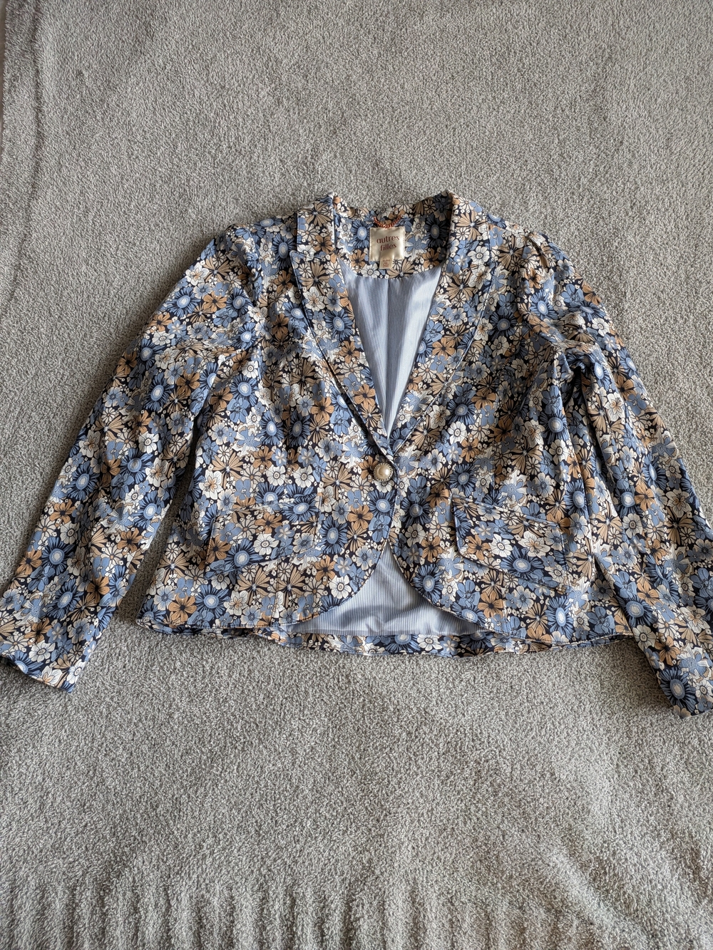 🌼B2G1🌼 Autres Filles Floral Blue & Tan Single-Button Blazer NWOT
